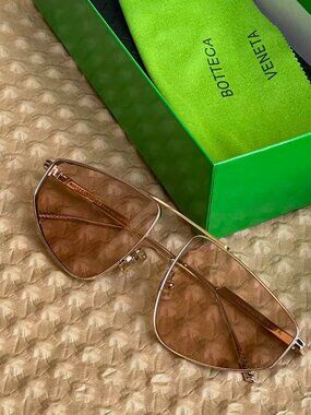 Bottega Veneta Aviator Sunglasses Gold Frame Brown Tinted Lens Minimal Luxury